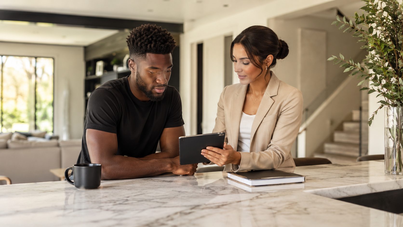 Personal assistant reviewing plans with a client